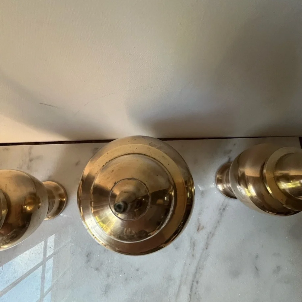 Set of 3 pcs Vintage Solid Brass Urns Vases Ginger Jars with Lids Made in India
